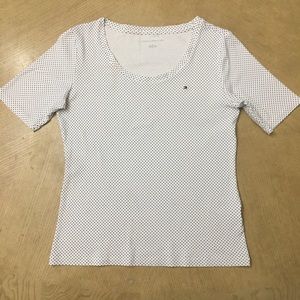 Tommy Hilfiger Top White Blue Polka Dot Shirt Sz M